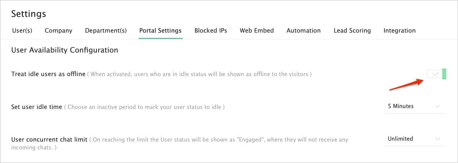 This image shows the "User Availability Configuration" in Zoho SalesIQ, where you can set idle time, mark idle users as offline, and limit concurrent chats. At Fusion Flow, we can help set up these notifications to streamline chat management and improve user availability tracking.