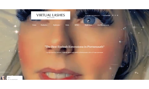 Virtual Lashes website front page.