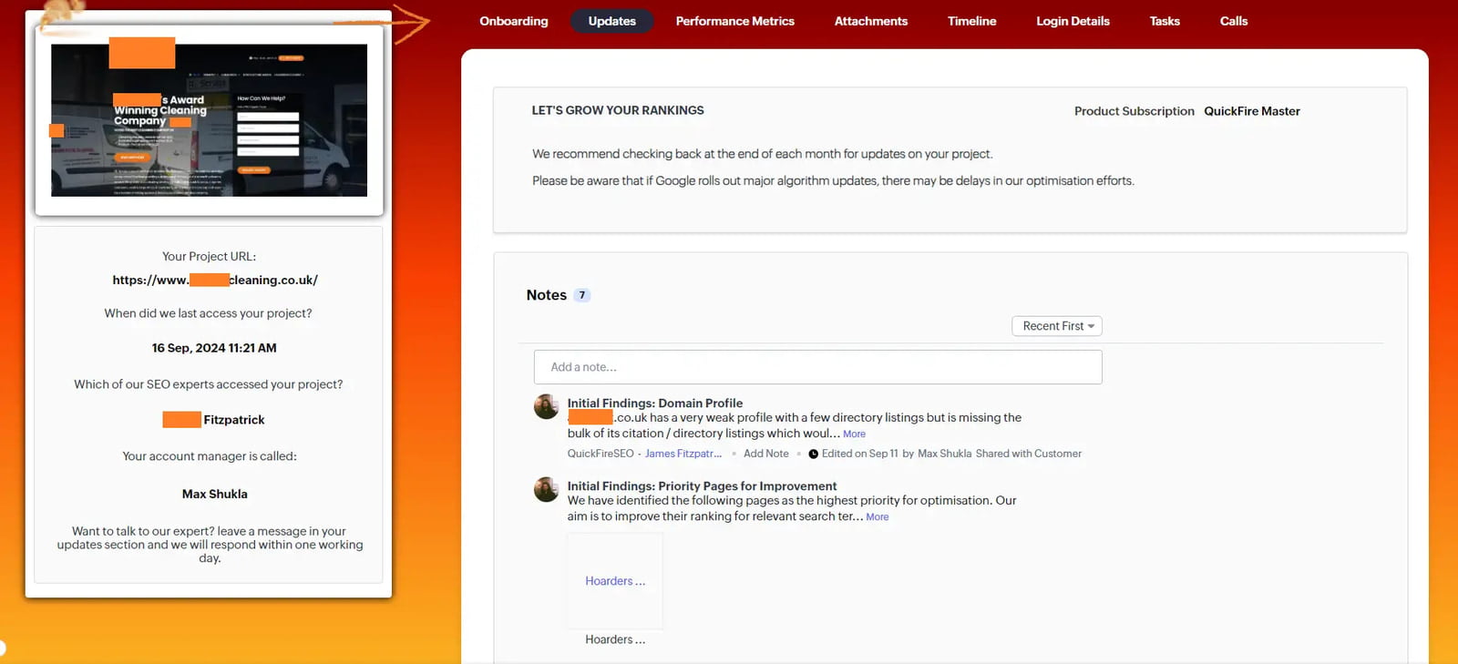 Communicate with your QuickFireSEO expert