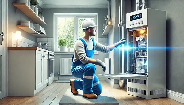 A skilled gas engineer meticulously inspecting and fine-tuning a boiler system, ensuring peak performance and safety. Their precision, expertise, and commitment to high-quality workmanship guarantee reliable heating solutions, reinforcing the trust and satisfaction of homeowners.