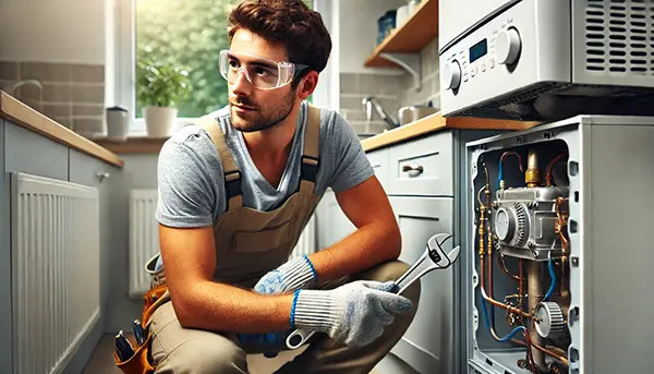 A gas engineer quickly responding to a service call, efficiently diagnosing and fixing a boiler issue. Equipped with precision tools and safety gear, they ensure a seamless repair. Their prompt service and expertise highlight the reliability and responsiveness of a trusted gas engineering business.